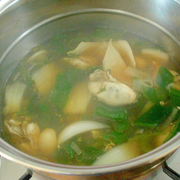 牡蠣と葱のしょうゆスープ